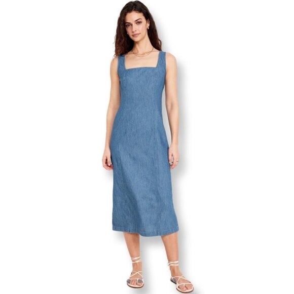 Old Navy Dresses & Skirts - Old Navy Sleeveless Jean Midi  Dress with Square Neckline Size Large NWOT